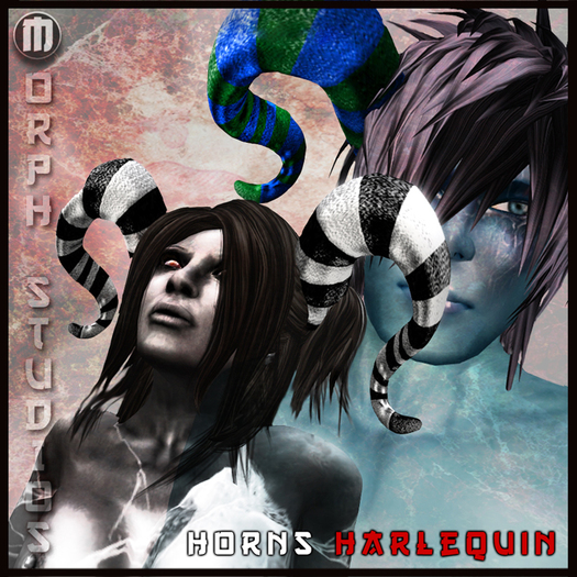 0o MORPH demon HORNS Harlequin, 12 colors in big & small