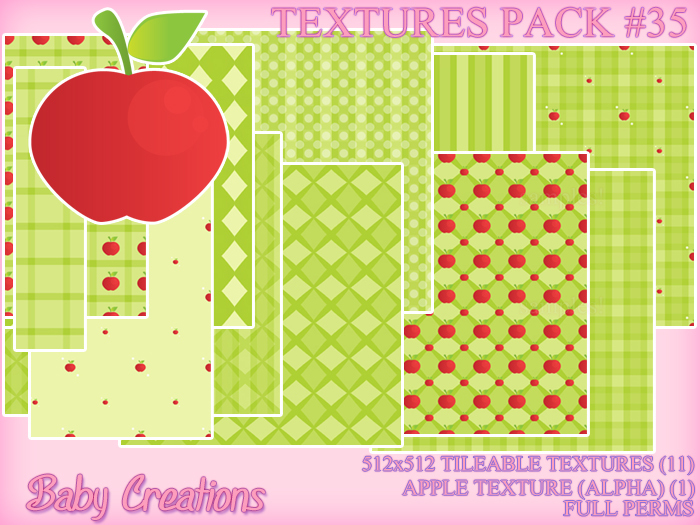 BC - TEXTURES PACK #35 Full Perm Textures - Apple