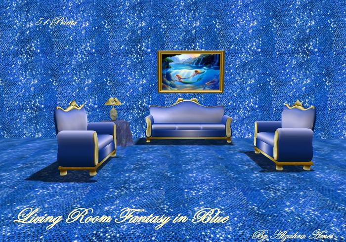 Livingroom Fantasy in Blue (sofa,chairs,lamp and table)