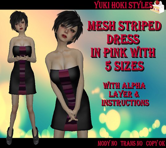 YHS Mesh Striped Elegance Dress Pink Promo Sale