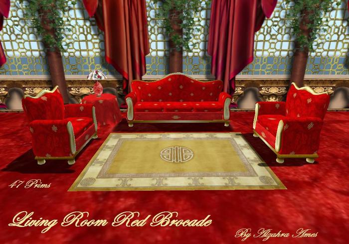 Livingroom Red Brocade (sofa,chairs,rug and lamp)