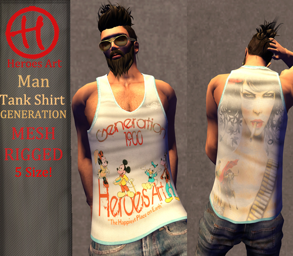 Heroes Art. Man Tank Generation  Sleavless Shirt Mesh Rigged