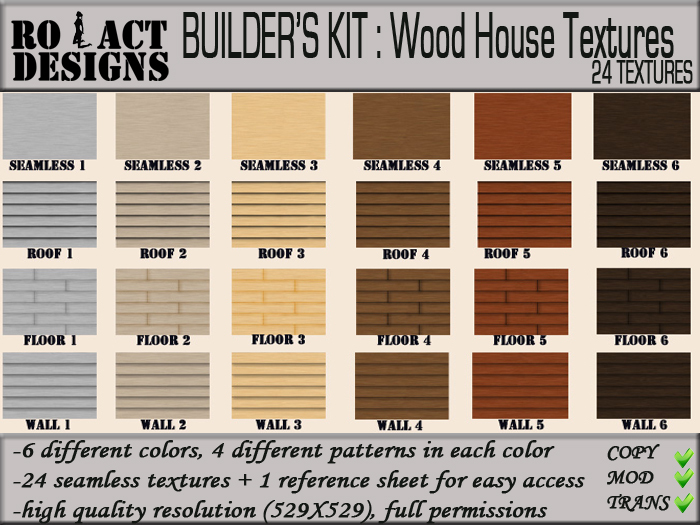 ..::RO!ACT::..DESIGNS Builder's Kit: 24 Wood House Textures Building Kit
