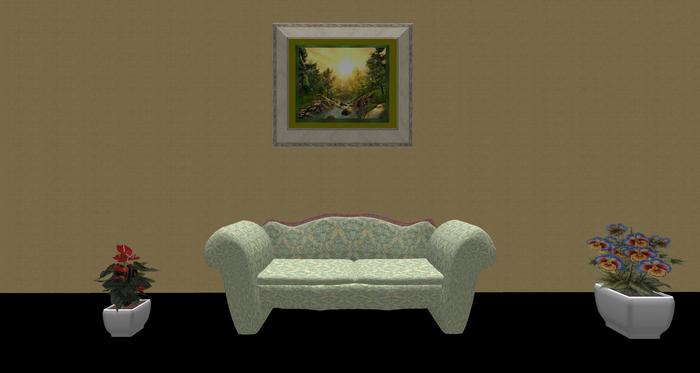 green/beige loveseat 2av sits