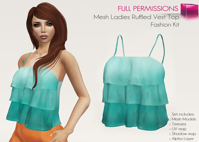 Full Perm Classic Rig Spaghetti Straps Layered Tiered Cute Summer Top for Classic Avatars