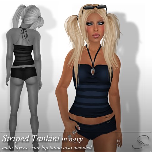 [Stellar] Striped Tankini in navy blue