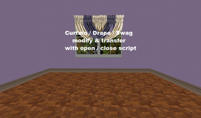 Curtain / Drape / Swag blue creme with open/close script