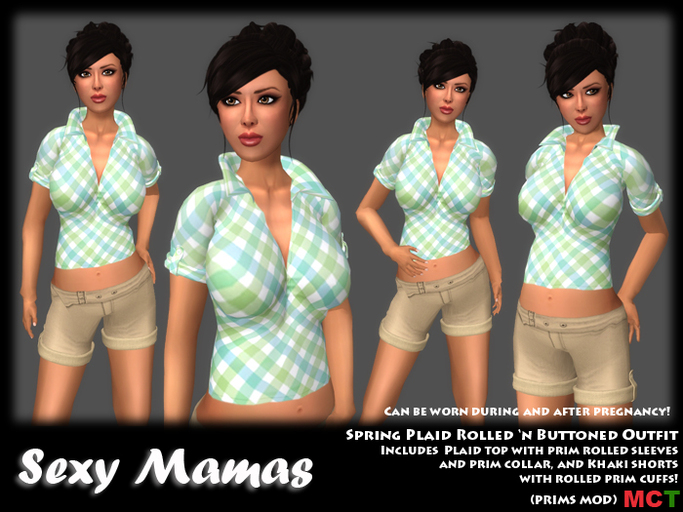 *Sexy Mamas* Rolled 'N Buttoned Outfit - Spring Plaid