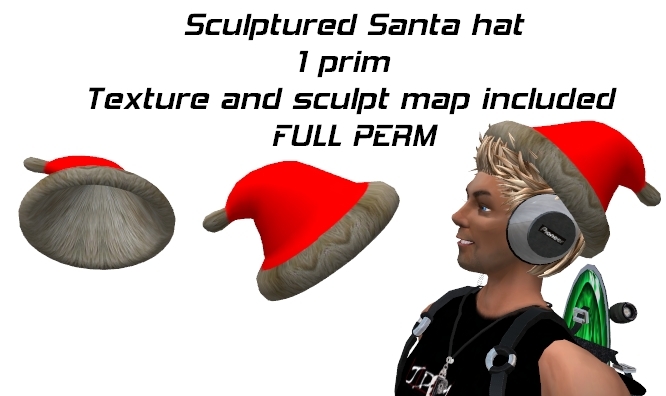 Sculpted Santa Hat + texture and sculpt map - FULL PERM  1 prim