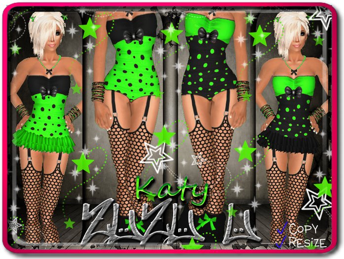 !...:::ZUZU~U::...! ~Katy~ Green & Black Neko Outfits