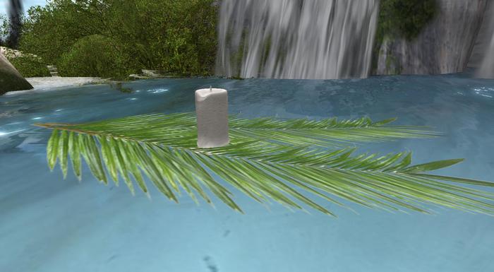 Candle on Palm leaves float white