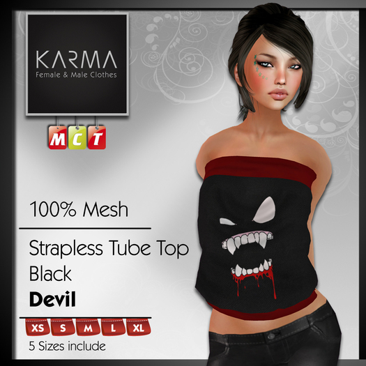 Karma - Mesh Tube Top Black DEVIL - 5 Sizes include