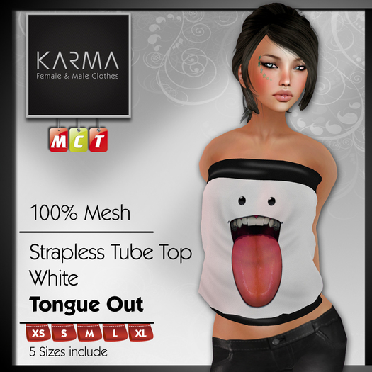 Karma - Mesh Tube Top White Tongue Out - 5 Sizes include