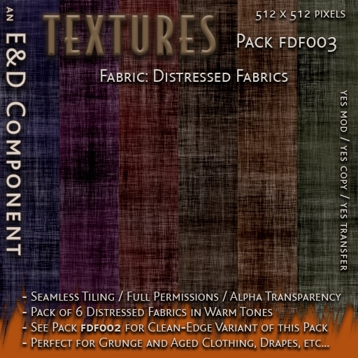 [FDF003] 6 Distressed, Ragged-Edged Dyed Fabrics from E&D ENGINEERING