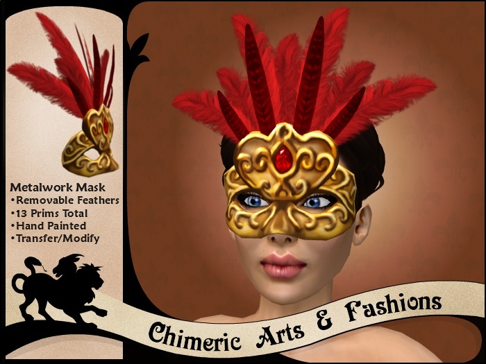 Metalwork Mardi Gras Mask (Gold & Red)