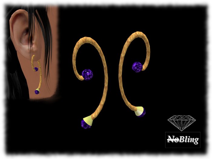 !NB!_NoBling: Earring Spiral Gold Purple Crystal Bagged