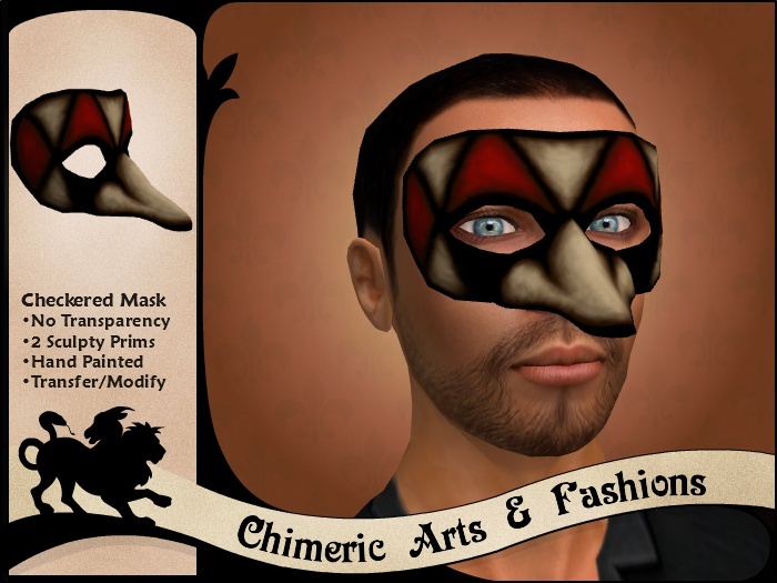 Checkered Carnival Mask (Red & Cream)