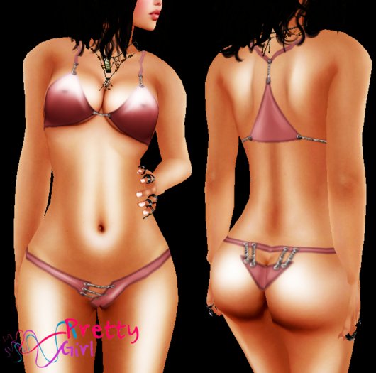 .::PrettyGirl::. Chained Panties And Bra Set - Pink