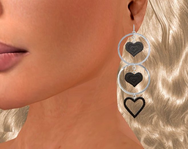 Heart Dangle Earrings Black