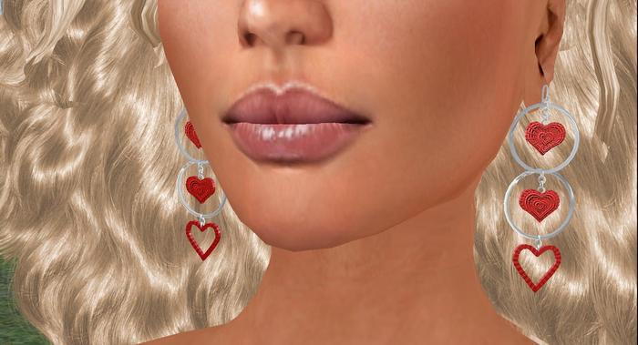 Heart Dangle Earrings Red