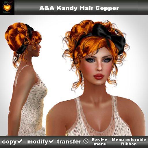 A&A Kandy Hair Copper (Color 7 - curly updo with menu colorable Ribbon)  