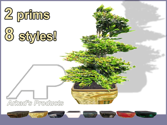 Arkad's 2 prims mini tree v7 bonsai with texture changeable pot