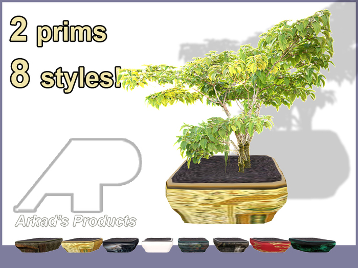 Arkad's 2 prims mini tree v2 bonsai with texture changeable pot