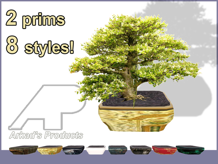 Arkad's 2 prims mini tree v3 bonsai with texture changeable pot