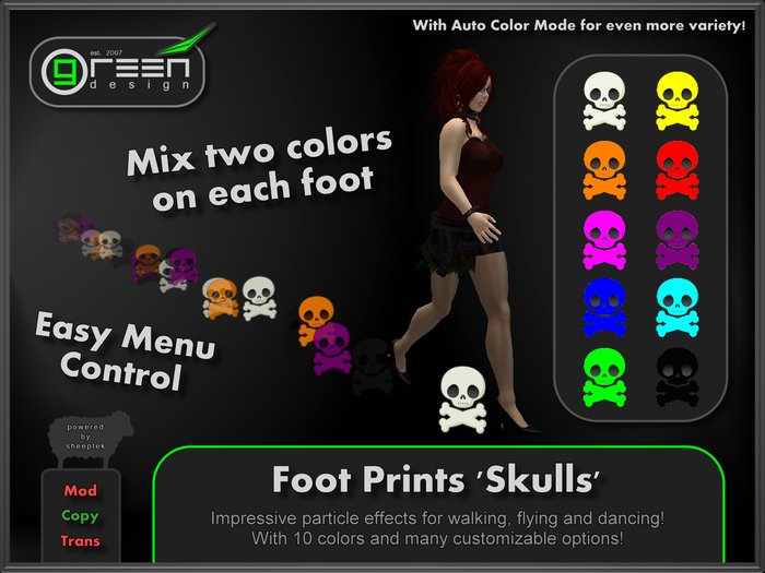 ●GD● Foot Prints 'Skulls' [Multi Color, Walk/Fly/Dance] Customizable Paw Prints Walking Effect