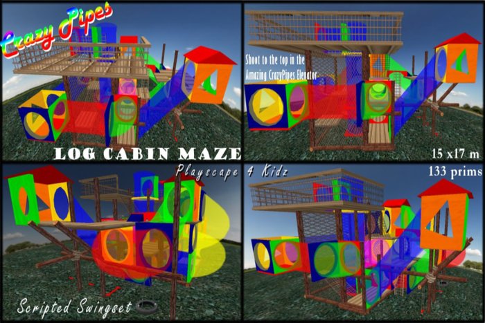 Crazy Pipes Log Cabin Playground Maze with Swingset