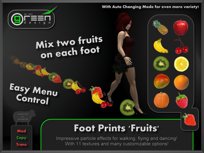●GD● Foot Prints 'Fruits' [Multi Color, Walk/Fly/Dance] Customizable Paw Prints Walking Effect