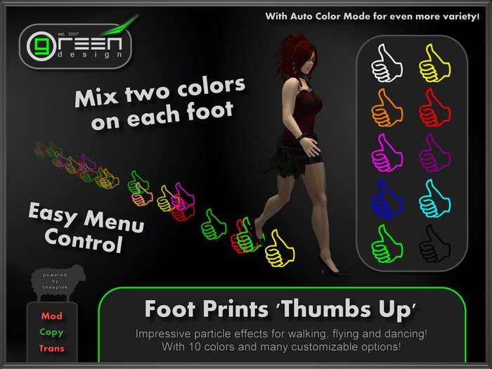 ●GD● Foot Prints 'Thumbs Up' [Multi Color, Walk/Fly/Dance] Customizable Paw Prints Walking Effect