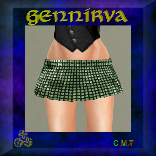 GenNirva - Flared mesh mini skirt sequins green