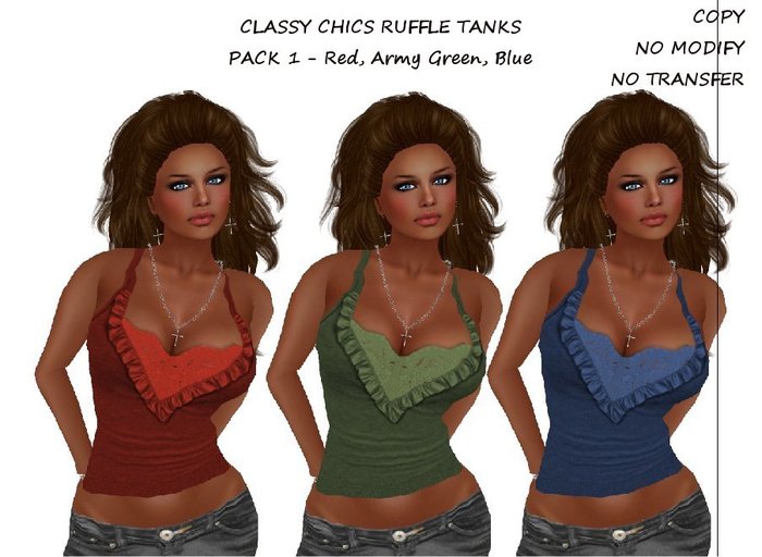 Classy Chics Ruffle Tanks Pack 1 - 3 Colors - 2 Layers each!  Red, Army Green,, Blue