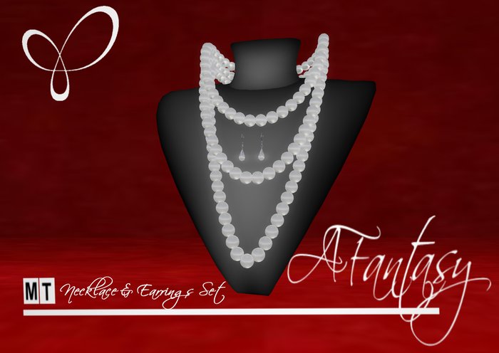 AFantasy Triple Strand Silver Pearls & Earrings Set