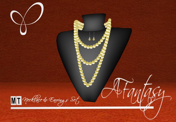 AFantasy Triple Strand Golden Pearls & Earrings Set