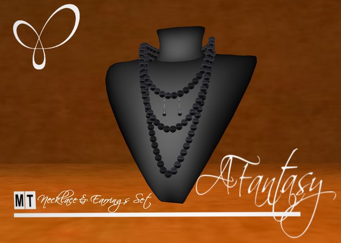 AFantasy Triple Strand Black Pearls & Earrings Set