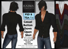 Karma Template - PSD & TGA - Casual Button Down Open Shirt - 8 Colors