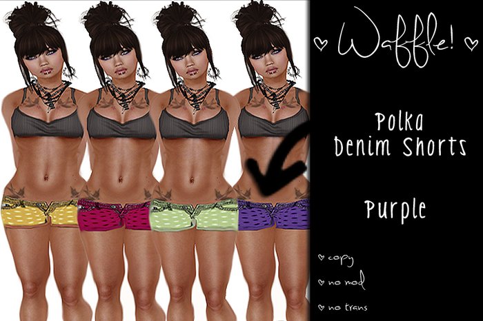Waffle! Polka Denim Shorts [purple]