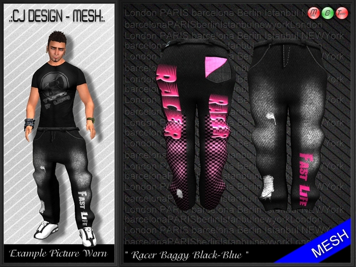 .:CJ-Mesh:. Racer Baggy Black Pink Washed 