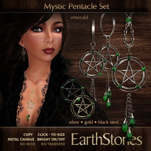EarthStones Mystic Pentacle Jewelry Set - Emerald (BOX)