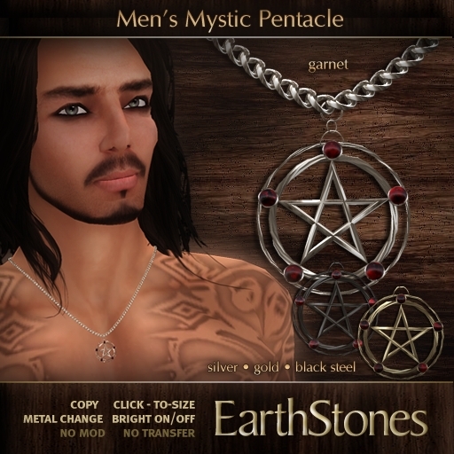 EarthStones Mystic Pentacle Necklace - Men's - Garnet (BOX)