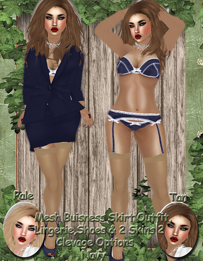Mesh Skirt Suit-Navy(Hold&Click)