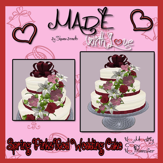 {SB} Spring Pink & Red Wedding Cake