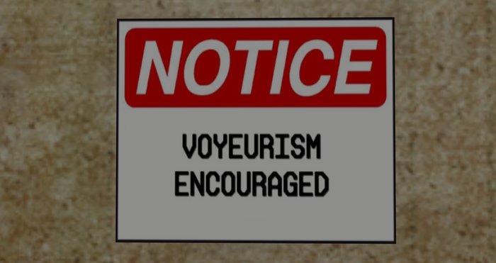 sign: NOTICE. VOYEURISM ENCOURAGED