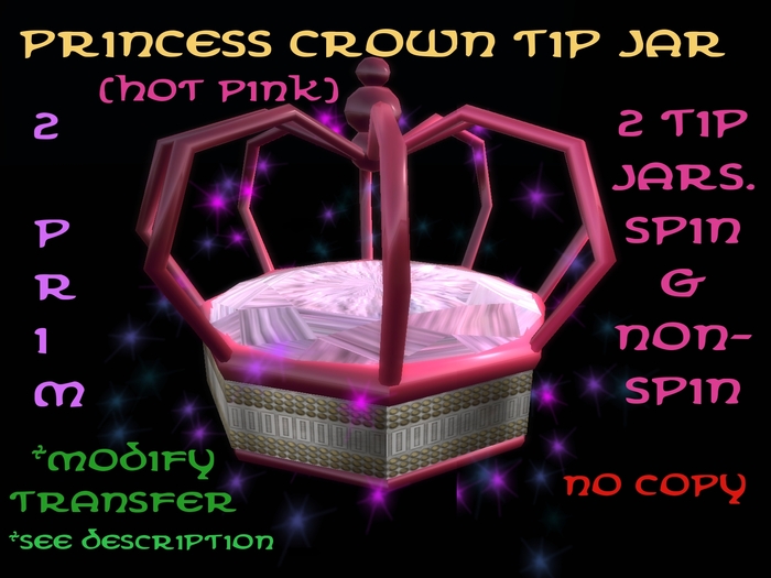 Princess Crown Tip Jar 2 (Hot Pink) (Transfer)