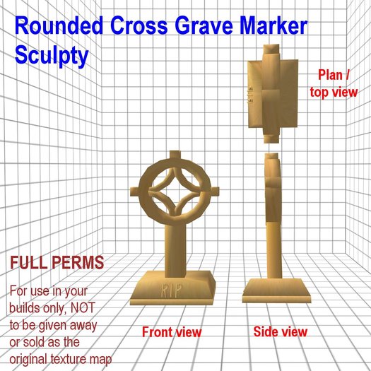 Grave Marker Rounded Cross Sculpty Map Full Perms 