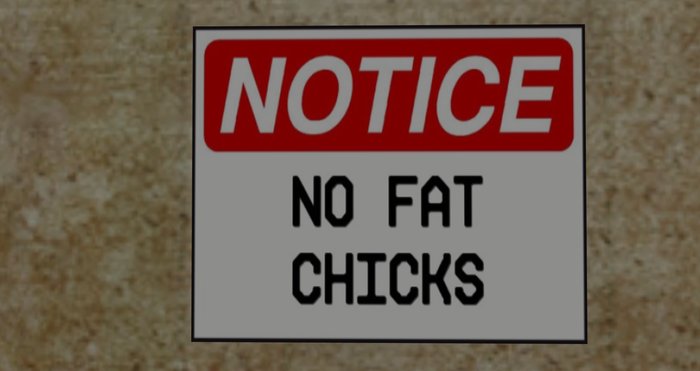sign: NOTICE. NO FAT CHICKS.