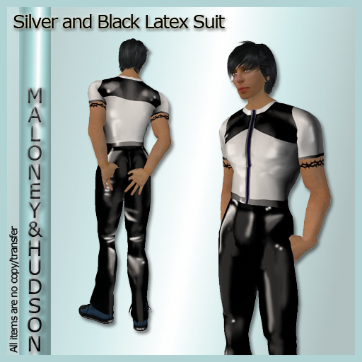 Mens Latex / PVC Suit in Silver and Black