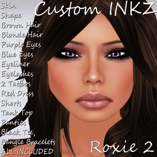Custom iNKZ ~ Roxie 2 ~ COMPLETE FEMALE AVATAR PACKAGE * Dark Tone* [NEW & PROMO] FOR 299L